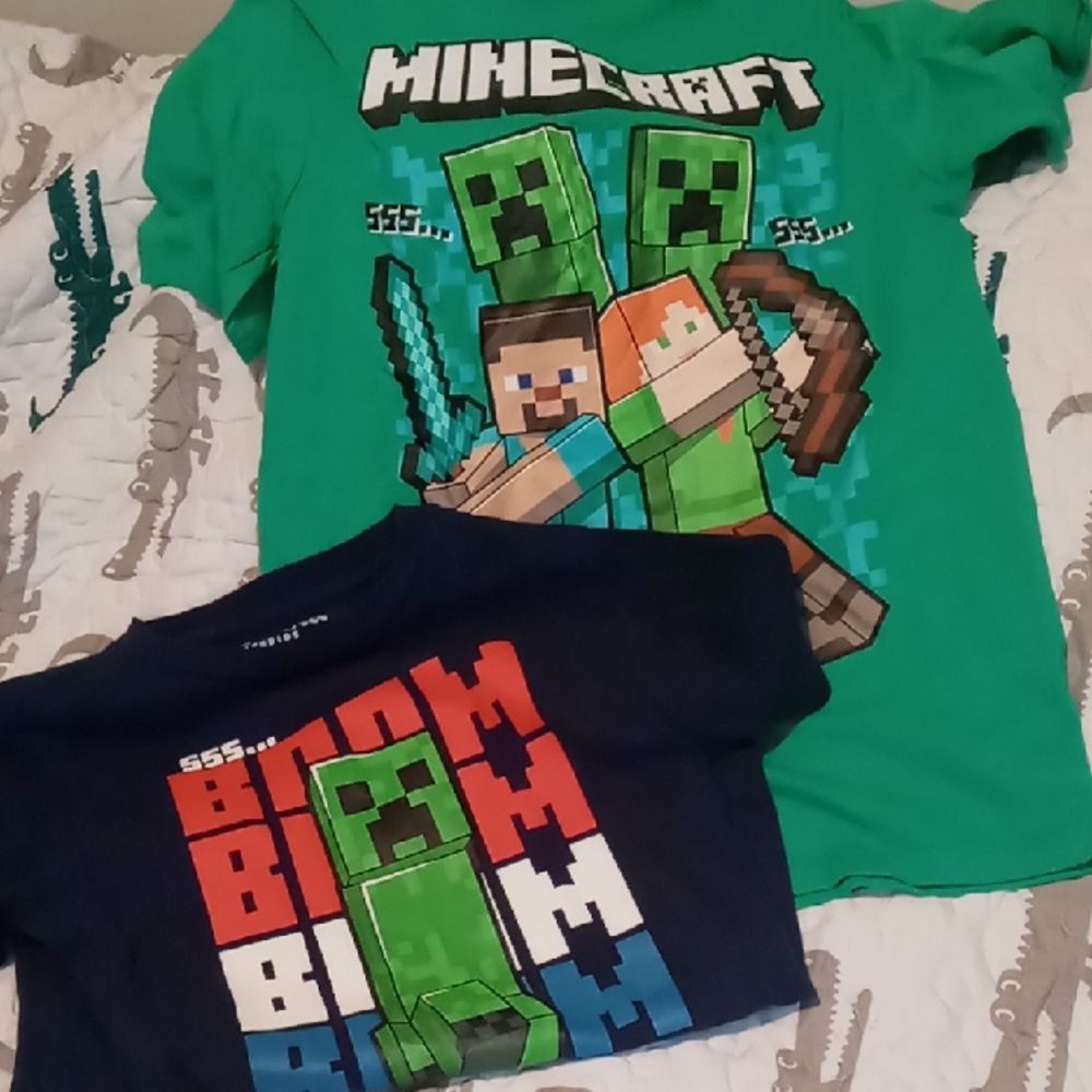 Minecraft Kids Creeper and Steve T-Shirts - Green and Navy
